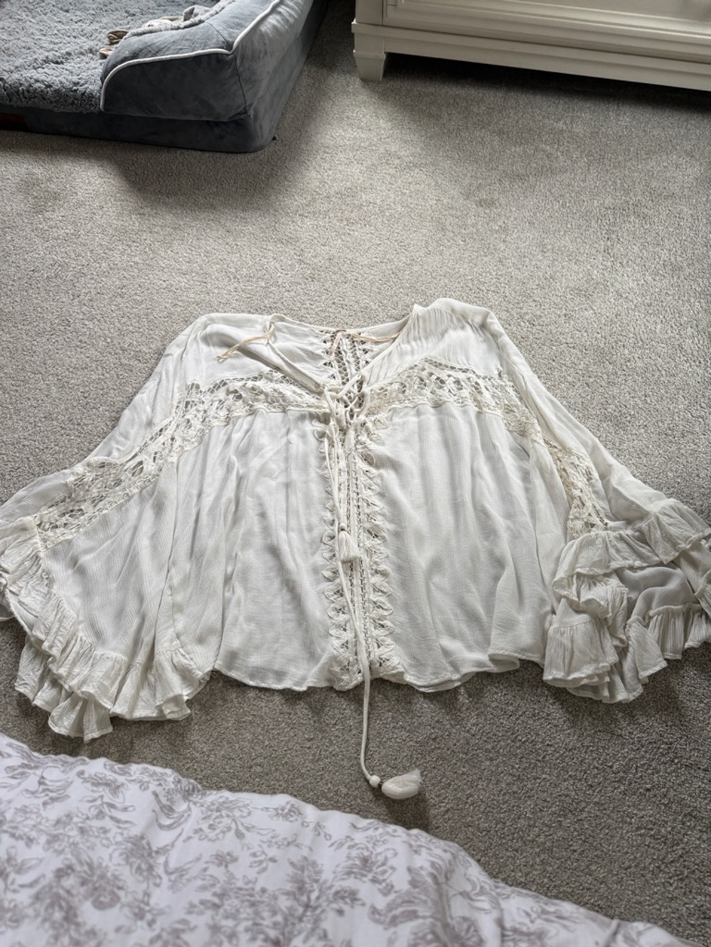 Free People Women's Cream Lace-Trim Boho Blouse